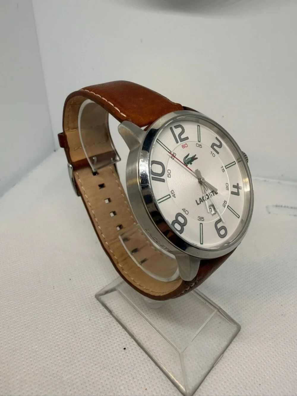Lacoste Barcelona 2010498 Men's 44mm Cream Dial Brown Leather Quartz Watch - Picture 8 of 13